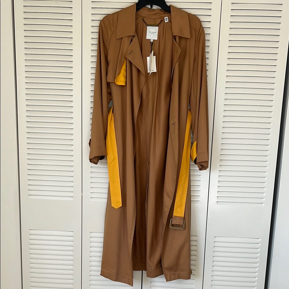 Ted Baker Brown Trench Coat with Yellow Accents